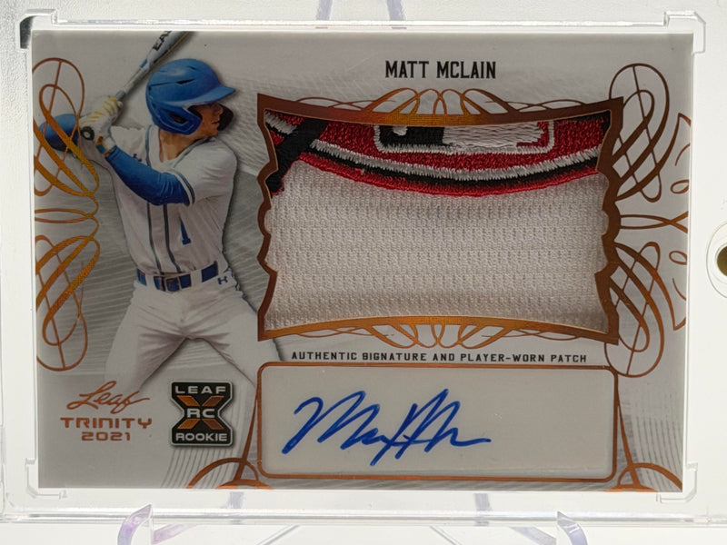 2021 Leaf Trinity #PA-MM2 Matt McLain Patch Autographs Red Auto Patch #/50-3