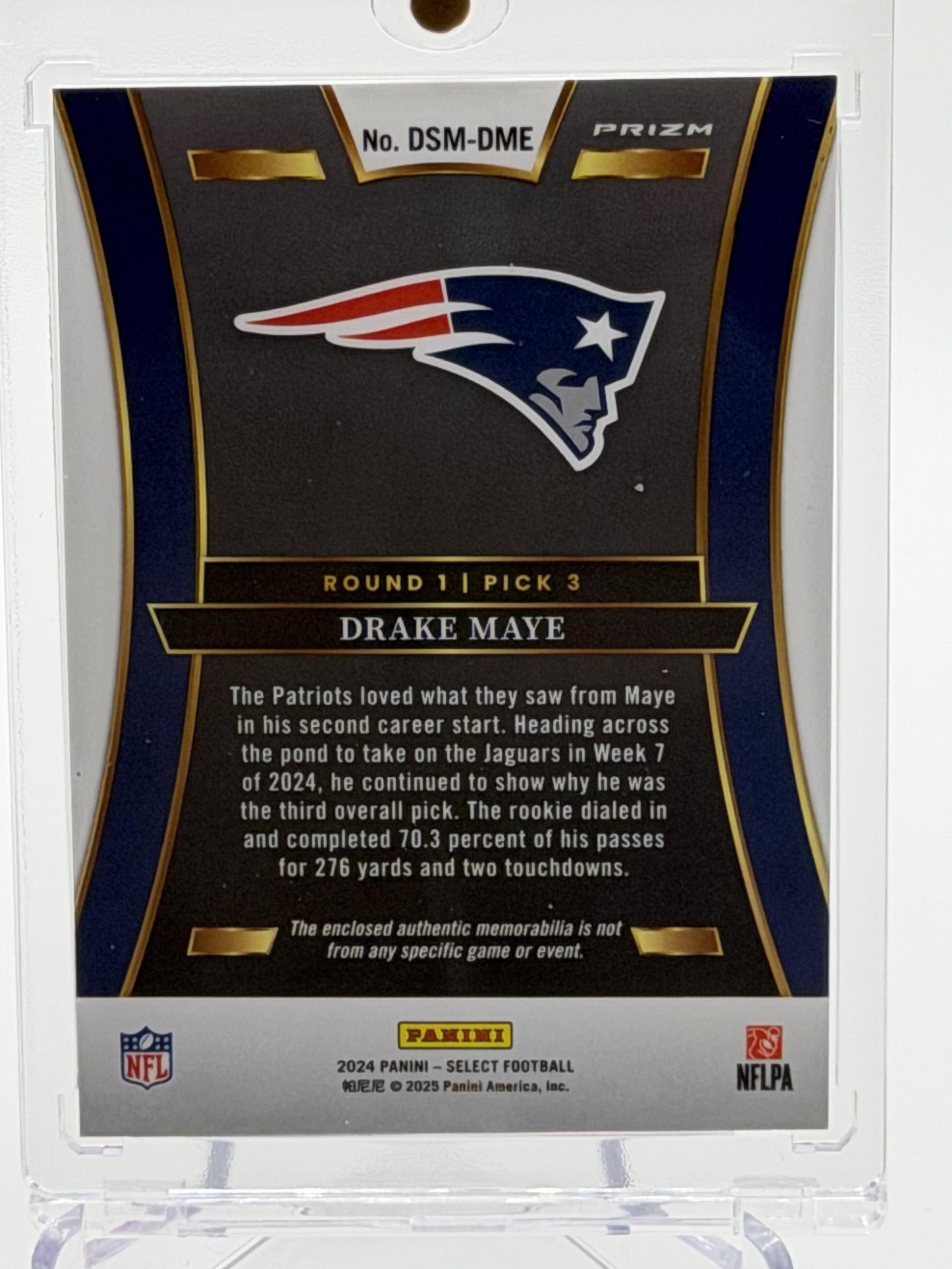 2024 Panini Select #DSM-DME Drake Maye Draft Selections Memorabilia Red Prizm