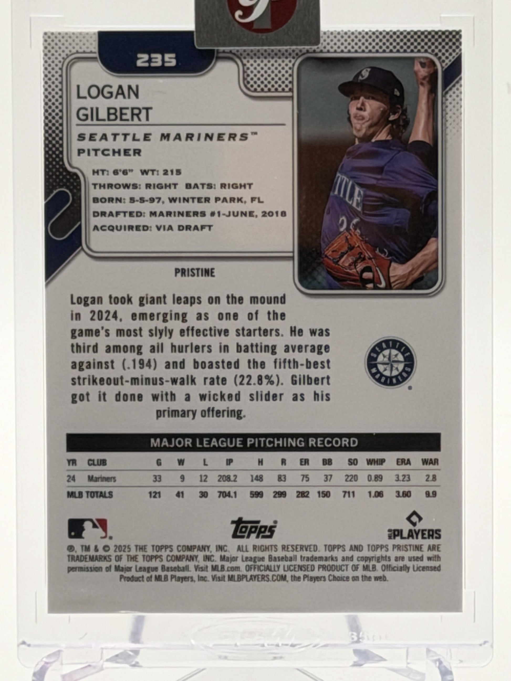 2025 Topps Pristine #235 Logan Gilbert Pristine Aqua Refractors #/199-2
