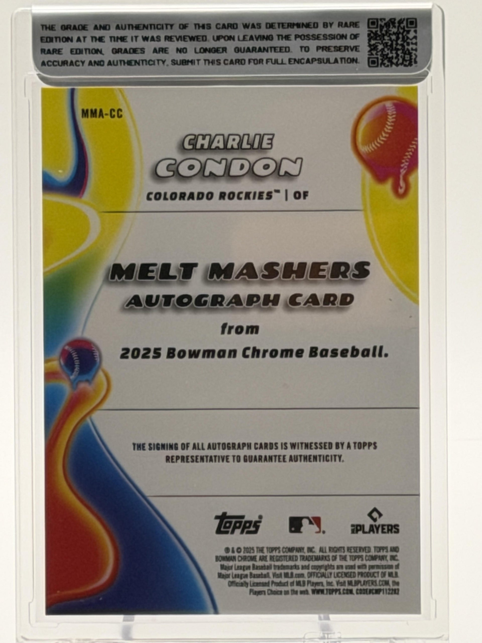 2025 Bowman Chrome #MMA-CC Charlie Condon Melt Mashers Autographs Gold Mini-Diamond #/50