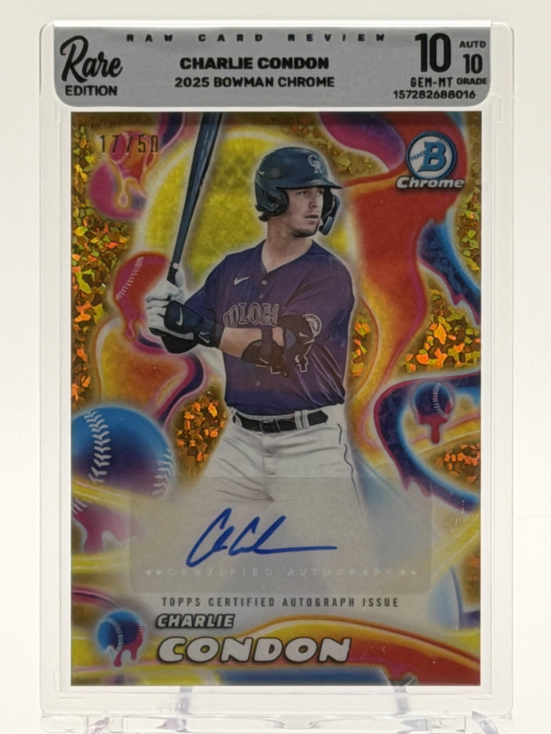 2025 Bowman Chrome #MMA-CC Charlie Condon Melt Mashers Autographs Gold Mini-Diamond #/50-1
