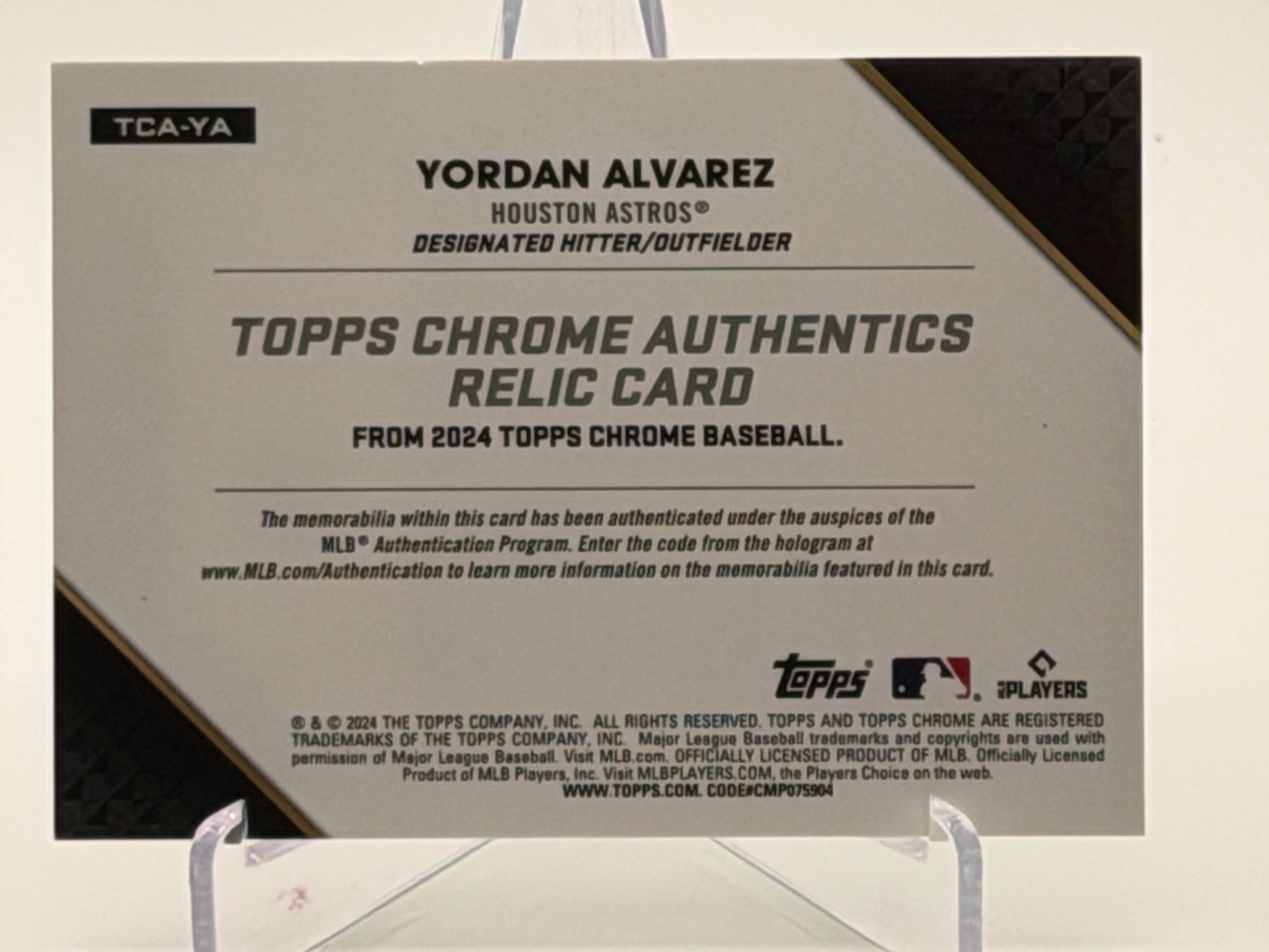 2024 Topps Chrome #TCA-YA Yordan Alvarez Topps Relics Green Refractors #/99-2