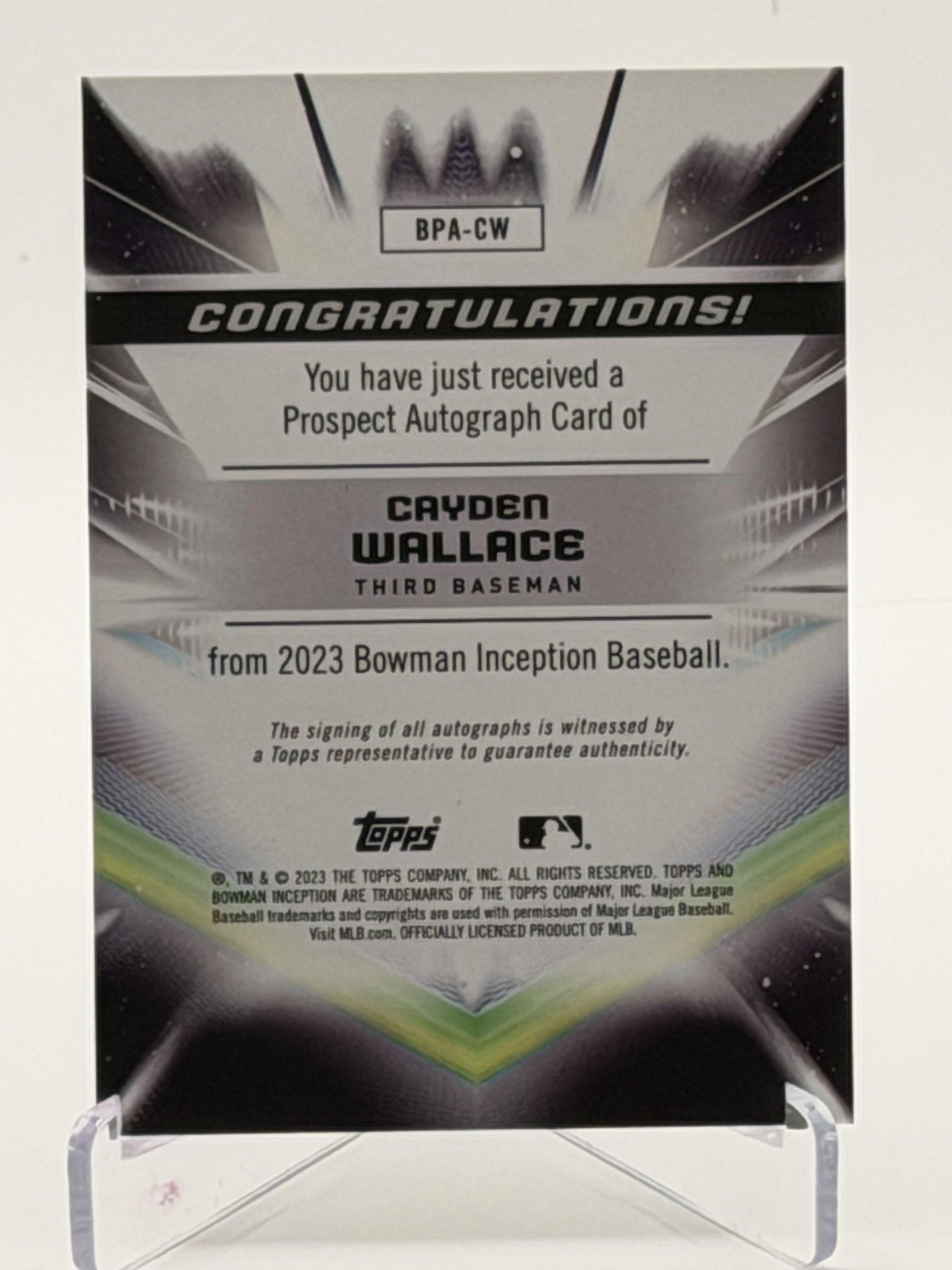 2023 Bowman Inception #BPA-CW Cayden Wallace Autographs Gold Foil #/50-2