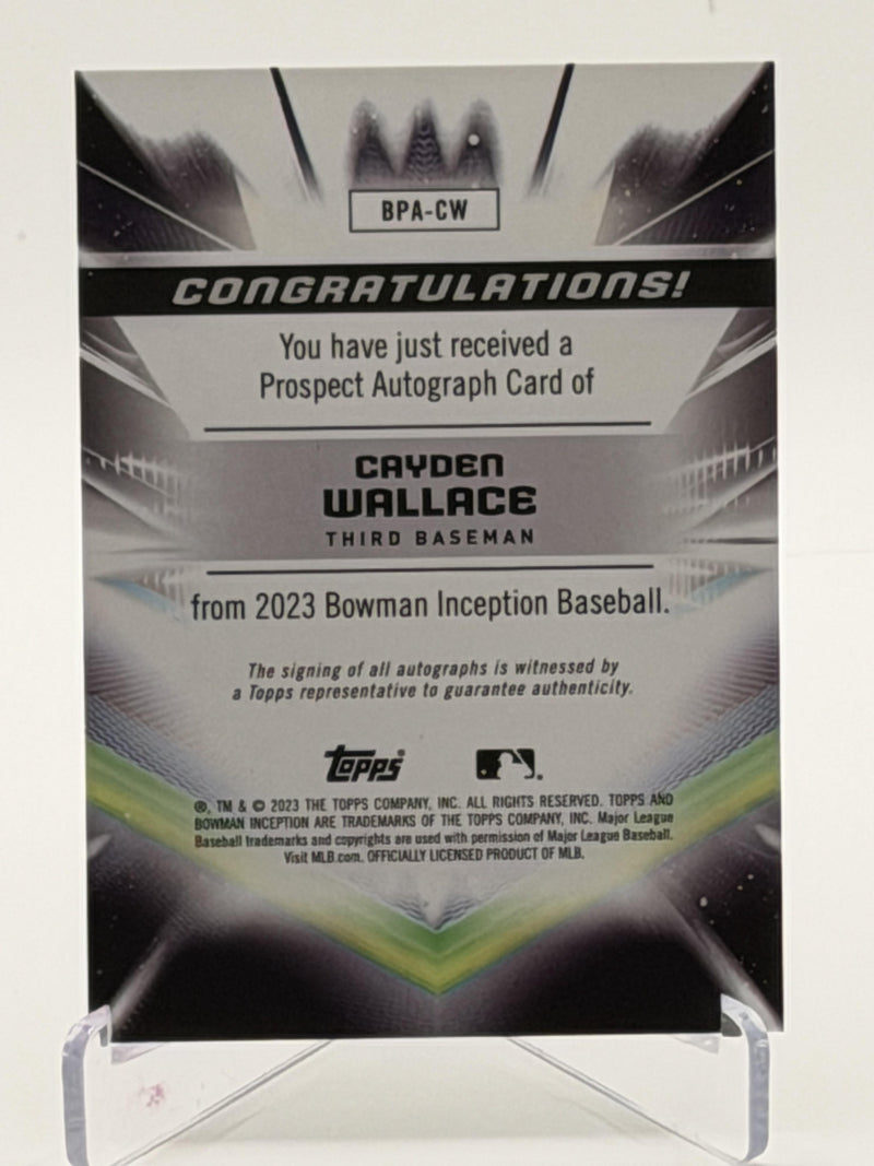 2023 Bowman Inception #BPA-CW Cayden Wallace Autographs Gold Foil #/50-2