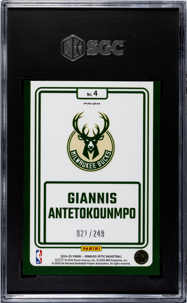 2024-25 Donruss Optic Giannis Antetokounmpo Winner Stays Green Hyper /249 SGC 10