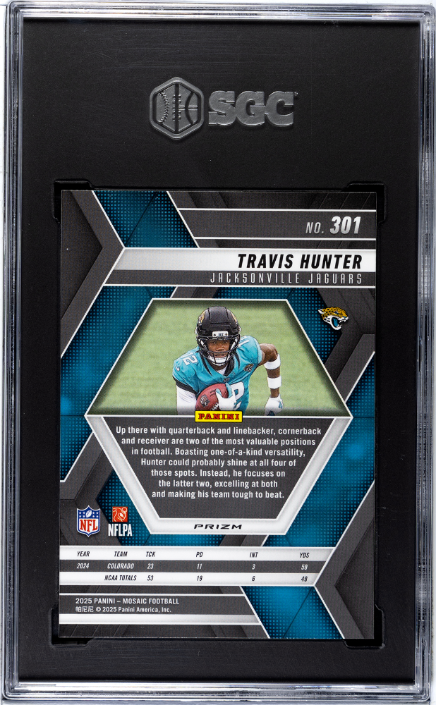 2025 Panini Mosaic Travis Hunter RC Honeycomb Prizm #301 SGC 10 Jaguars