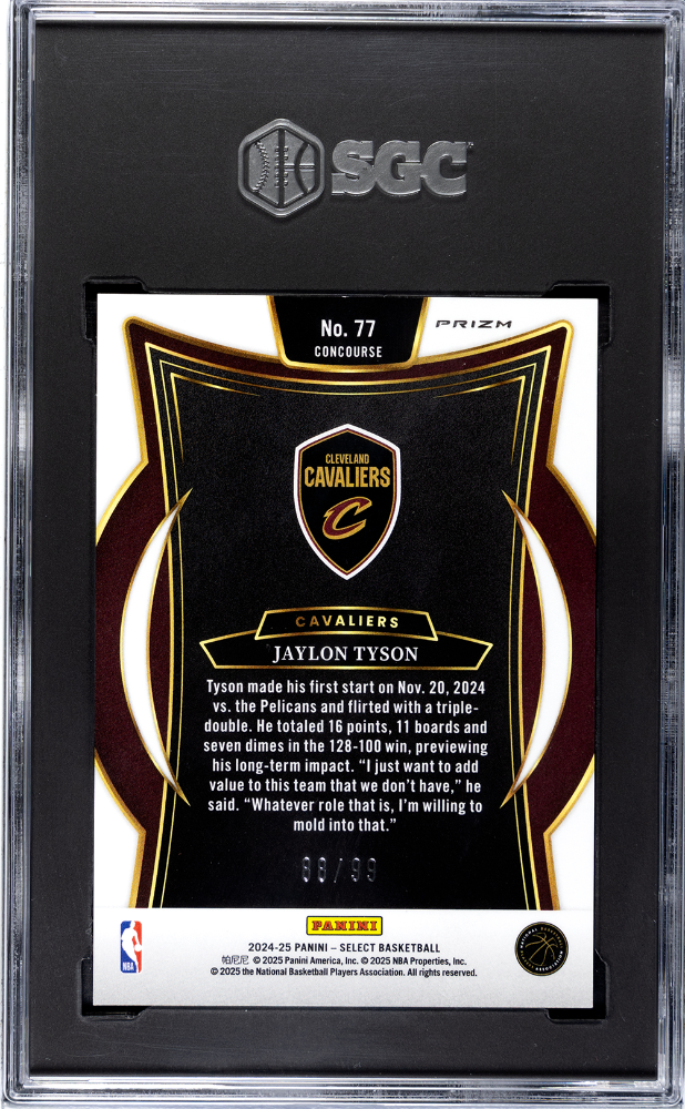 2024-25 Panini Select Jaylon Tyson Purple Cracked Ice Rookie /99 SGC 10 Gem Mint-2