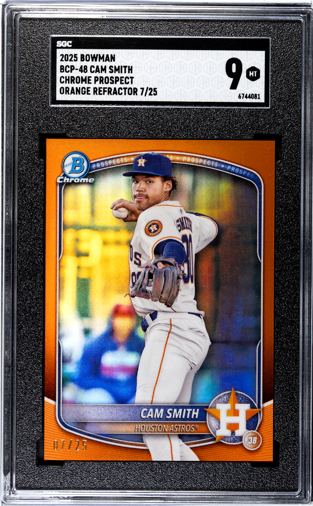 2025 Bowman Chrome Cam Smith Prospect Orange Refractor 7/25 SGC 9 Astros