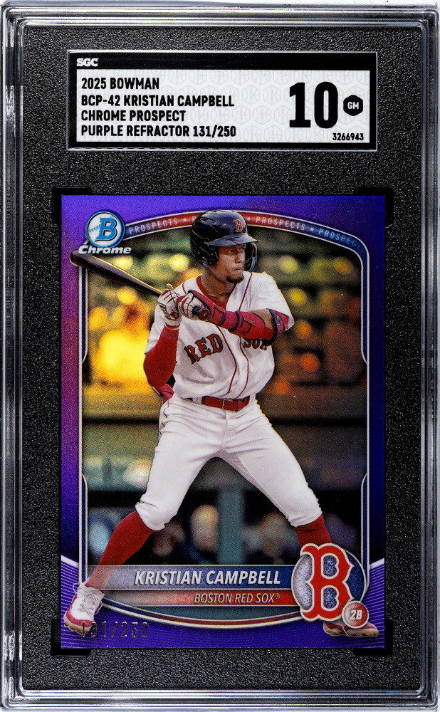 2025 Bowman Chrome Kristian Campbell Prospect Purple Refractor 131/250 SGC 10 Red Sox-1