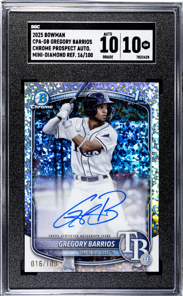 2025 Bowman Chrome Gregory Barrios Prospect Auto Mini Diamond Refractor 16/100 SGC 10/10 Rays-1