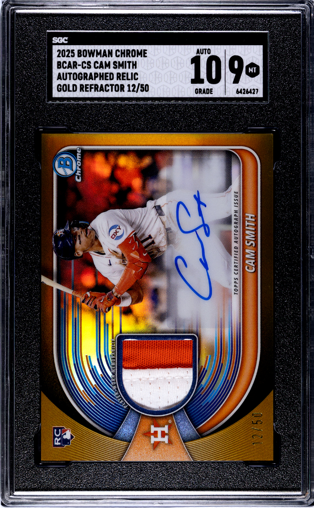 2025 Bowman Chrome Cam Smith Autographed Relic Gold Refractor 12/50 SGC 10/9 Astros
