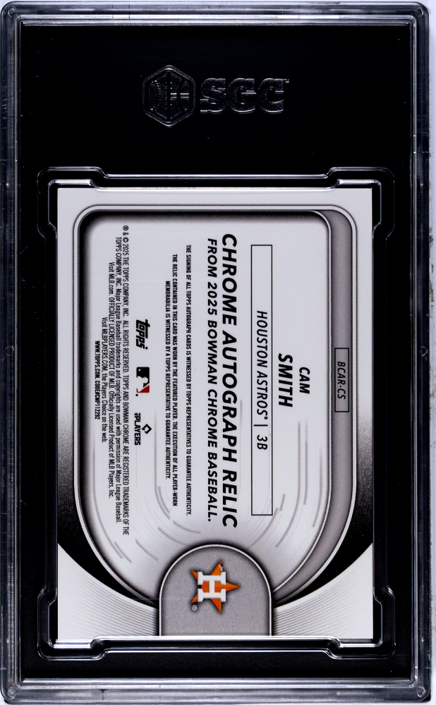 2025 Bowman Chrome Cam Smith Autographed Relic Gold Refractor 12/50 SGC 10/9 Astros