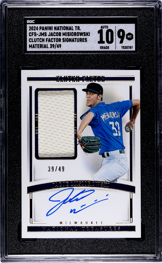2024 Panini National Treasures #CFS-JMS Jacob Misiorowski Clutch Factor Signatures Auto Jersey Patch #39/49 SGC 10/9