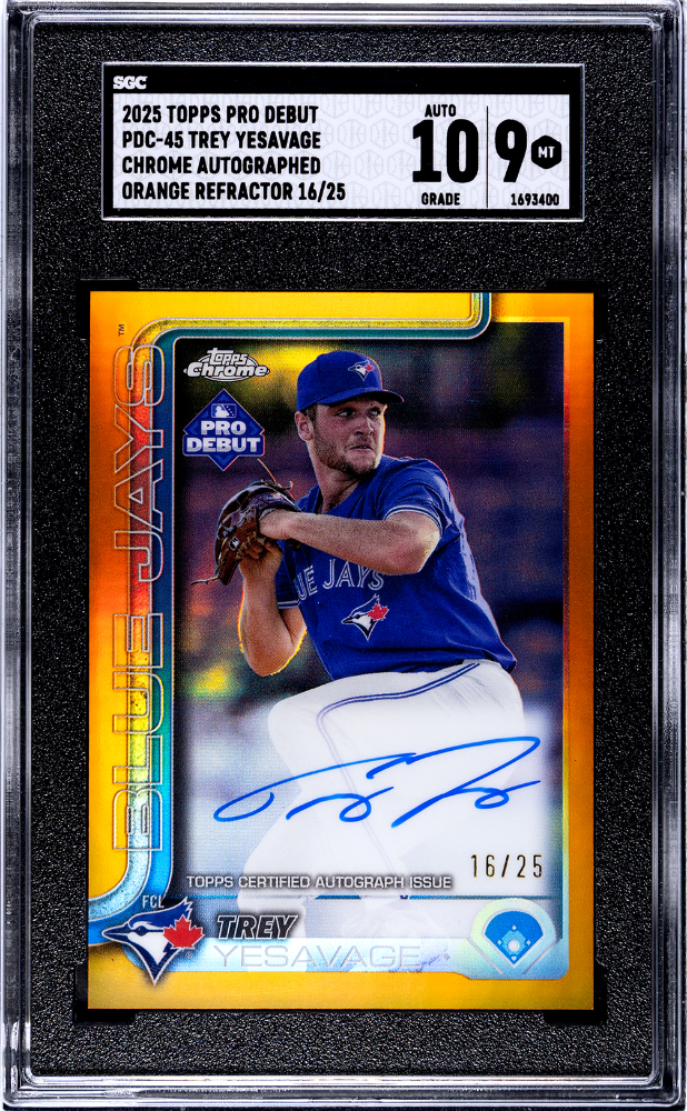 2025 Topps Pro Debut Trey Yesavage Chrome Auto Orange Refractor #16/25 SGC 9 Auto 10-1