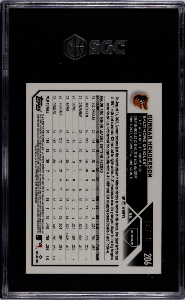 2023 Topps Chrome Gunnar Henderson RC SP Gold Refractor 28/50 SGC 8