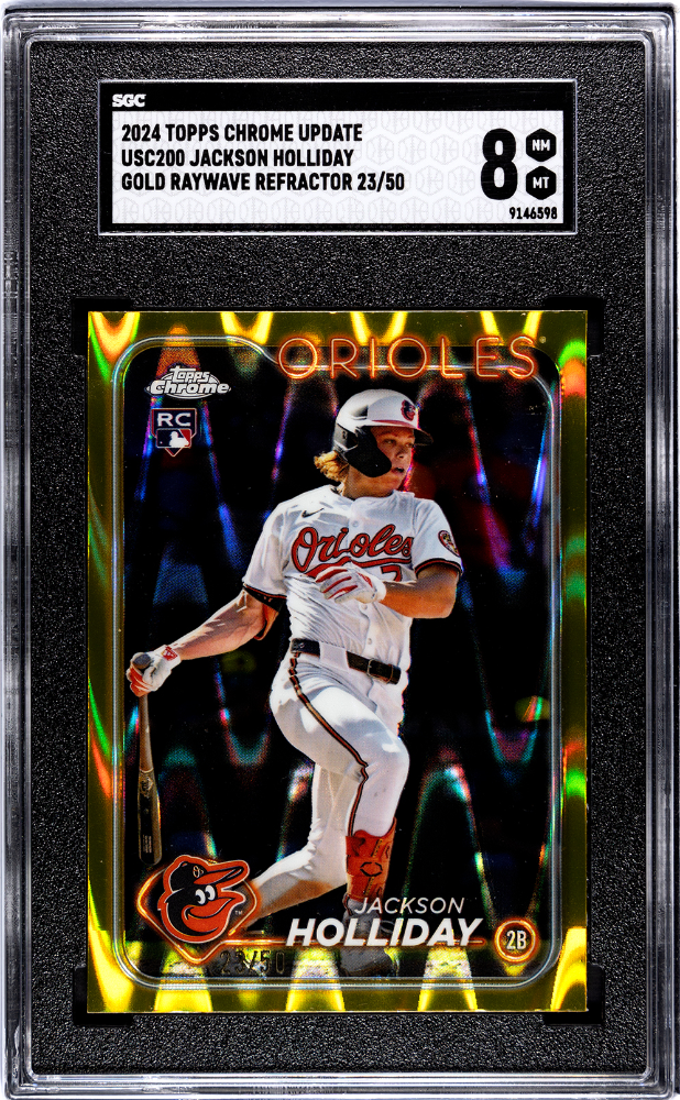 2024 Topps Chrome Update Jackson Holliday RC Gold RayWave Refractor 23/50 SGC 8