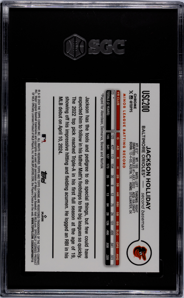 2024 Topps Chrome Update Jackson Holliday RC Gold RayWave Refractor 23/50 SGC 8