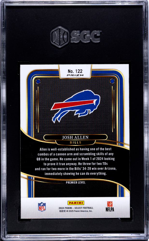 2024 Panini Select Josh Allen Premier Level Zebra Shock Prizm #122 SGC 9 Bills