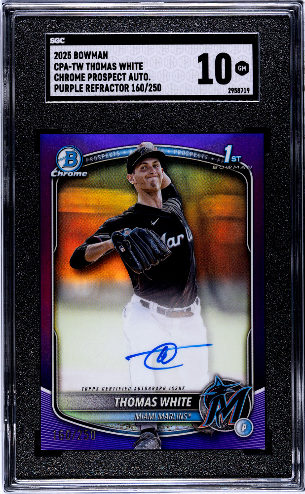 2025 Bowman Chrome Thomas White Prospect Auto Purple Refractor 160/250 SGC 10 Marlins-1