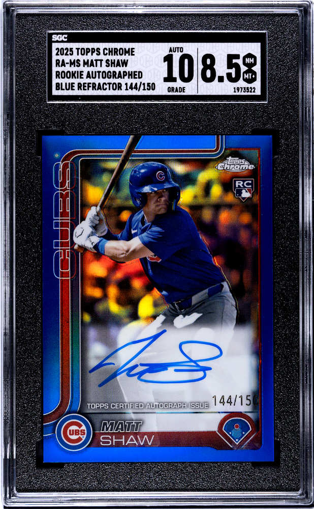 2025 Topps Chrome Matt Shaw Rookie Autographed Blue Refractor 144/150 SGC 10/8.5 Cubs-1