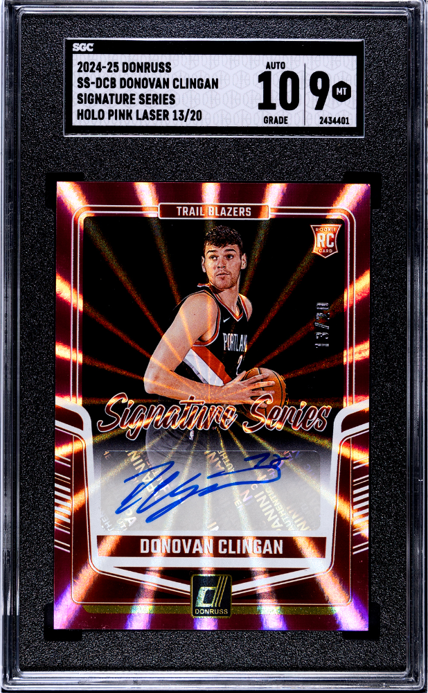 2024-25 Donruss Donovan Clingan Signature Series Auto Holo Pink Laser 13/20 SGC 10/9 Trail Blazers