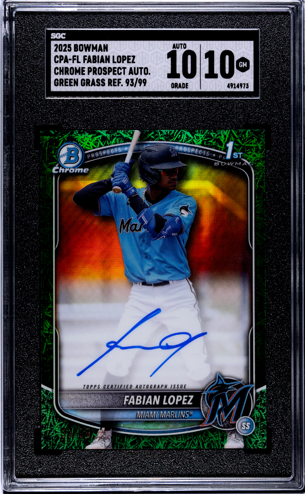 2025 Bowman Chrome Fabian Lopez Prospect Auto Green Grass Refractor 93/99 SGC 10/10 Marlins-1