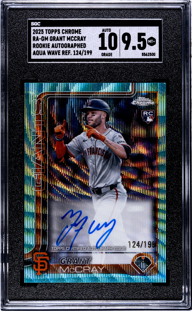 2025 Topps Chrome Grant McCray Rookie Autographed Aqua Wave Refractor 124/199 SGC 10/9.5 Giants-1