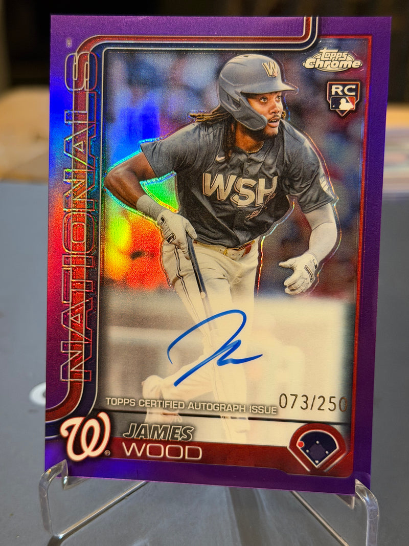 2025 Topps Chrome #04-JWO James Wood Nationalists Purple Refractor #073/250 RC Auto-1