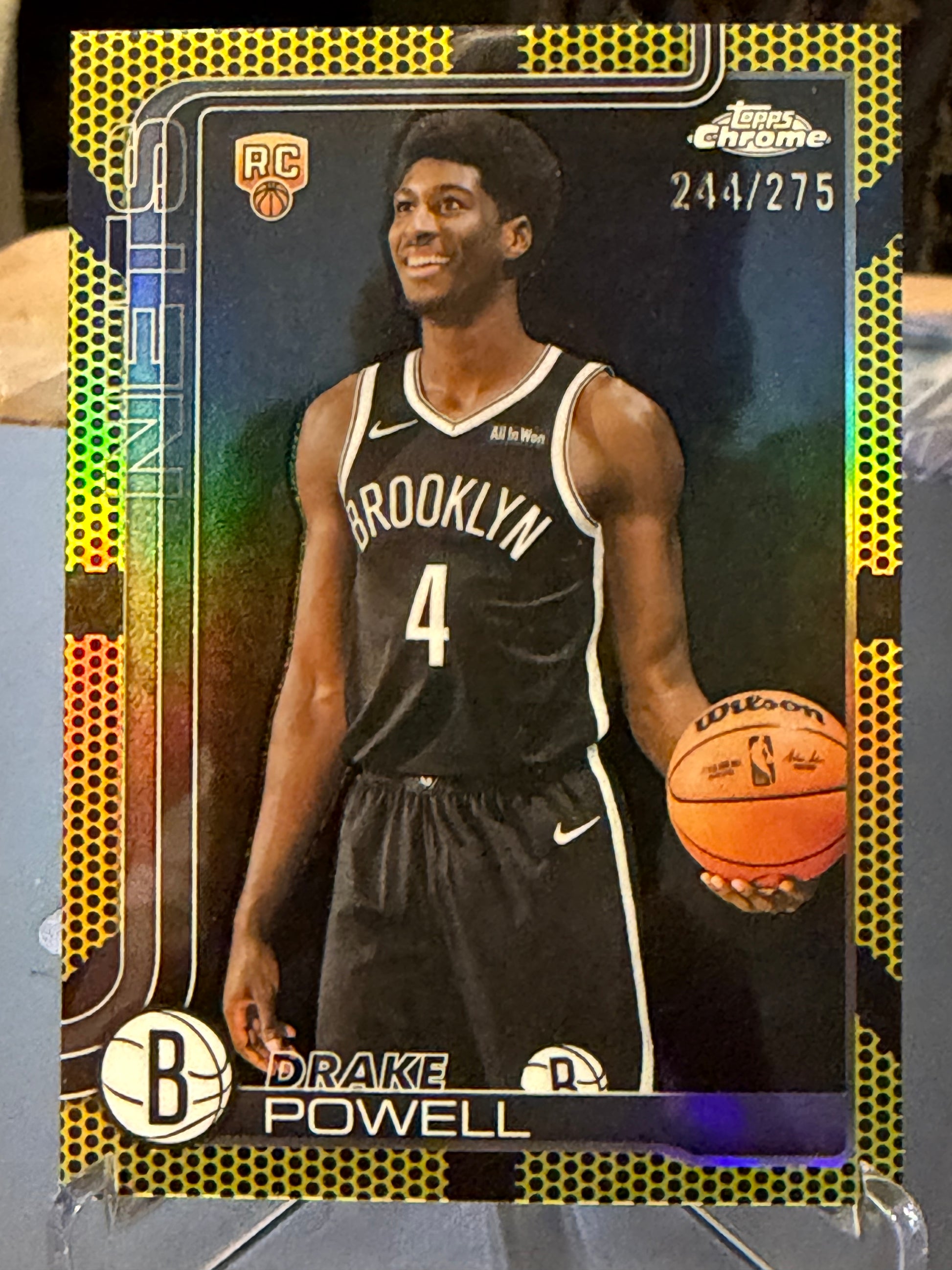 2024-25 Topps Chrome Drake Powell Rookie Yellow Refractor 214/275 Nets-3