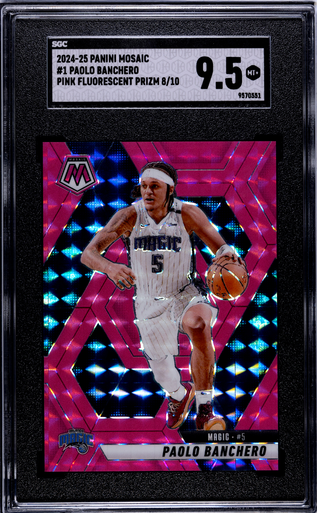 2024-25 Panini Mosaic Paolo Banchero Pink Fluorescent Prizm 8/10 SGC 9.5 Mint+ Magic-1