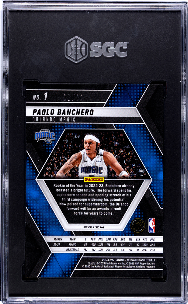2024-25 Panini Mosaic Paolo Banchero Pink Fluorescent Prizm 8/10 SGC 9.5 Mint+ Magic-2