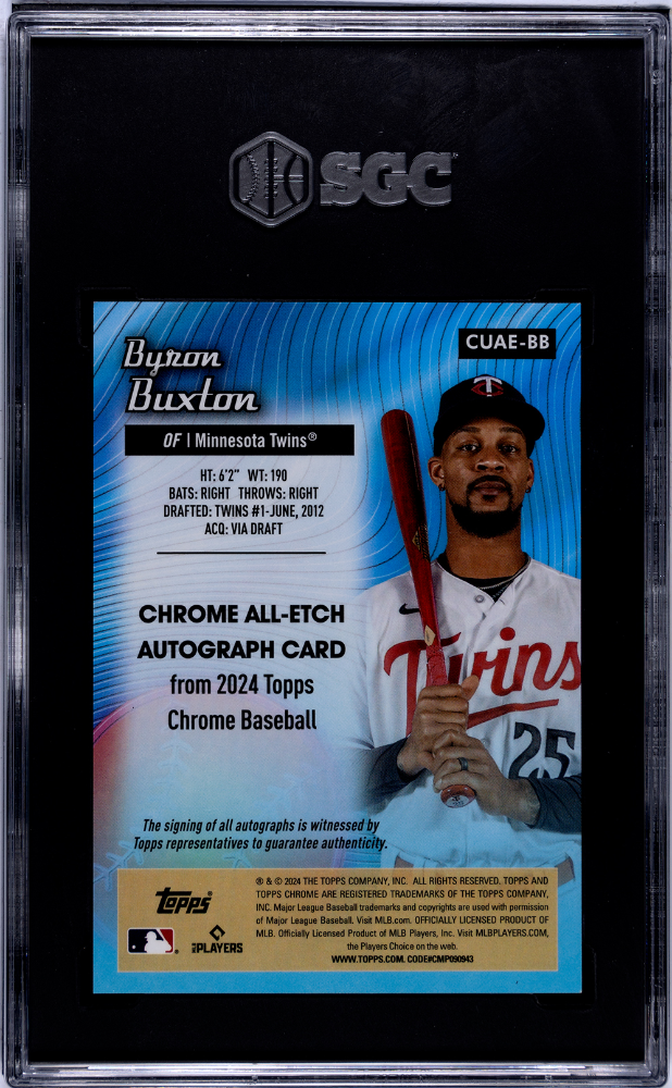 2024 Topps Chrome Update Byron Buxton All-Etch Auto Black Refractor 09/10 SGC 10 Twins