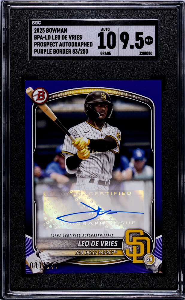 2025 Bowman Leo De Vries Prospect Autograph Purple Border 083/250 SGC 10 Auto 9.5 Padres