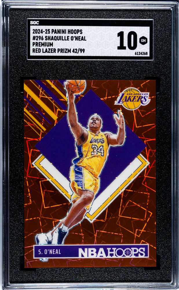 2024-25 Panini Hoops Shaquille O'Neal Premium Red Lazer Prizm #296 42/99 SGC 10 Lakers