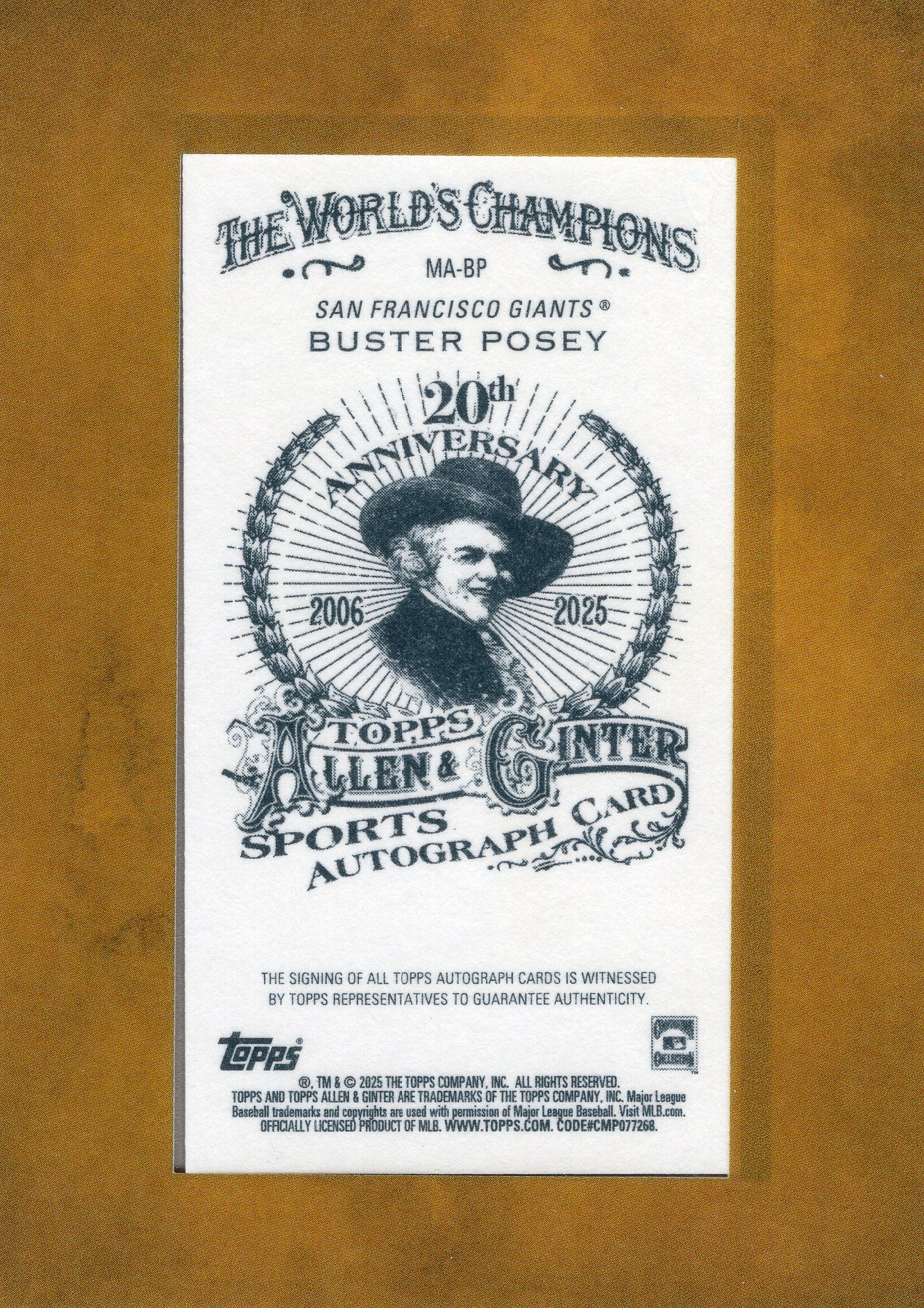 2026 Topps Allen & Ginter Buster Posey Autograph 4/10 20th Anniversary Giants