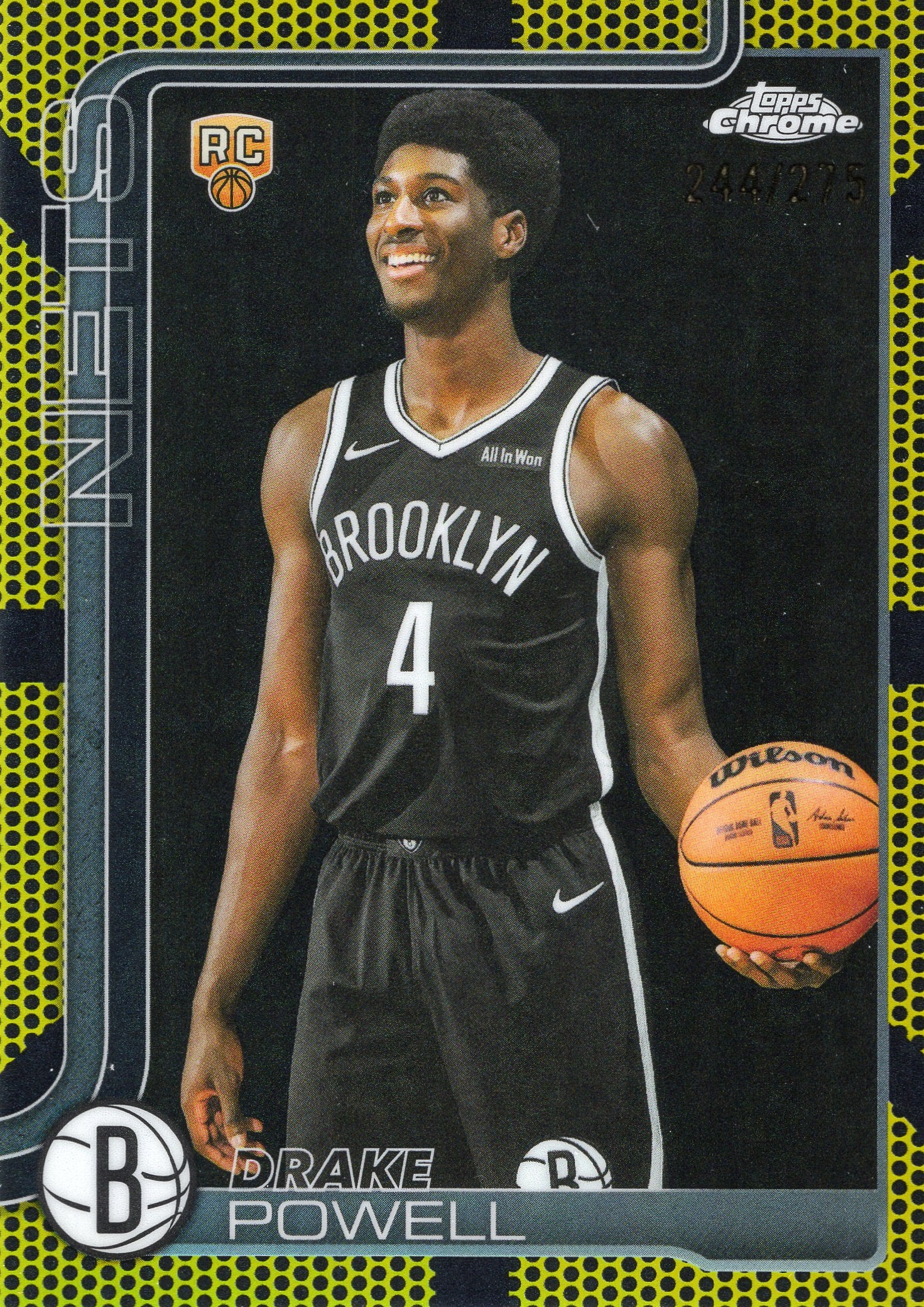2024-25 Topps Chrome Drake Powell Rookie Yellow Refractor 214/275 Nets