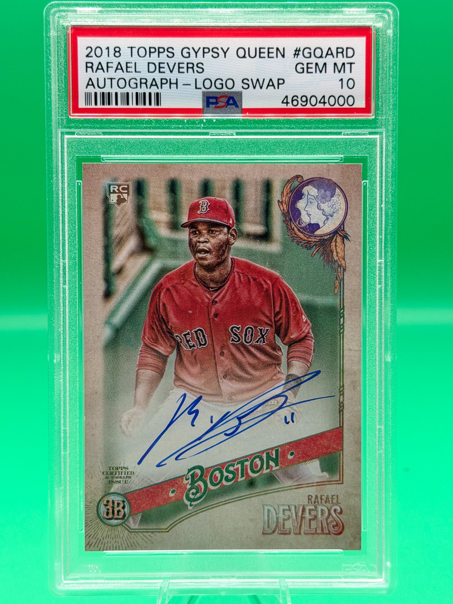 2018 Topps Gypsy Queen Rafael Devers Autograph Logo Swap 36/99 PSA 10 Red Sox RC