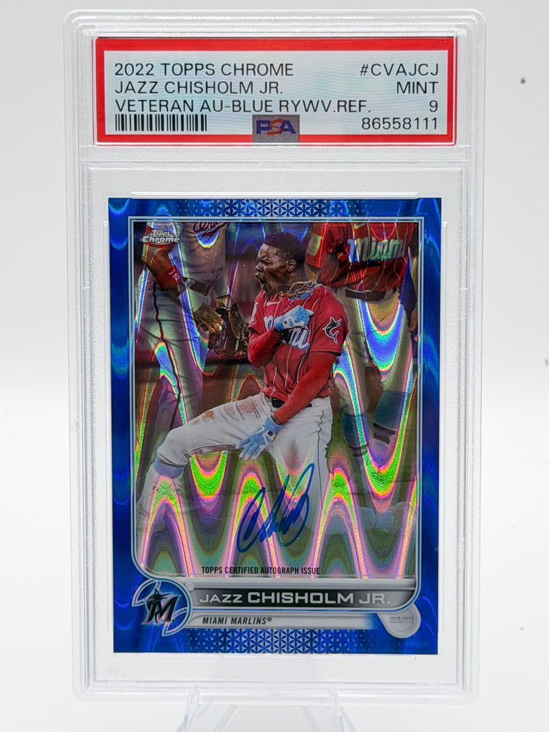 2022 Topps Chrome Jazz Chisholm Jr. Veteran Auto Blue RayWave Refractor PSA 9 Marlins-1