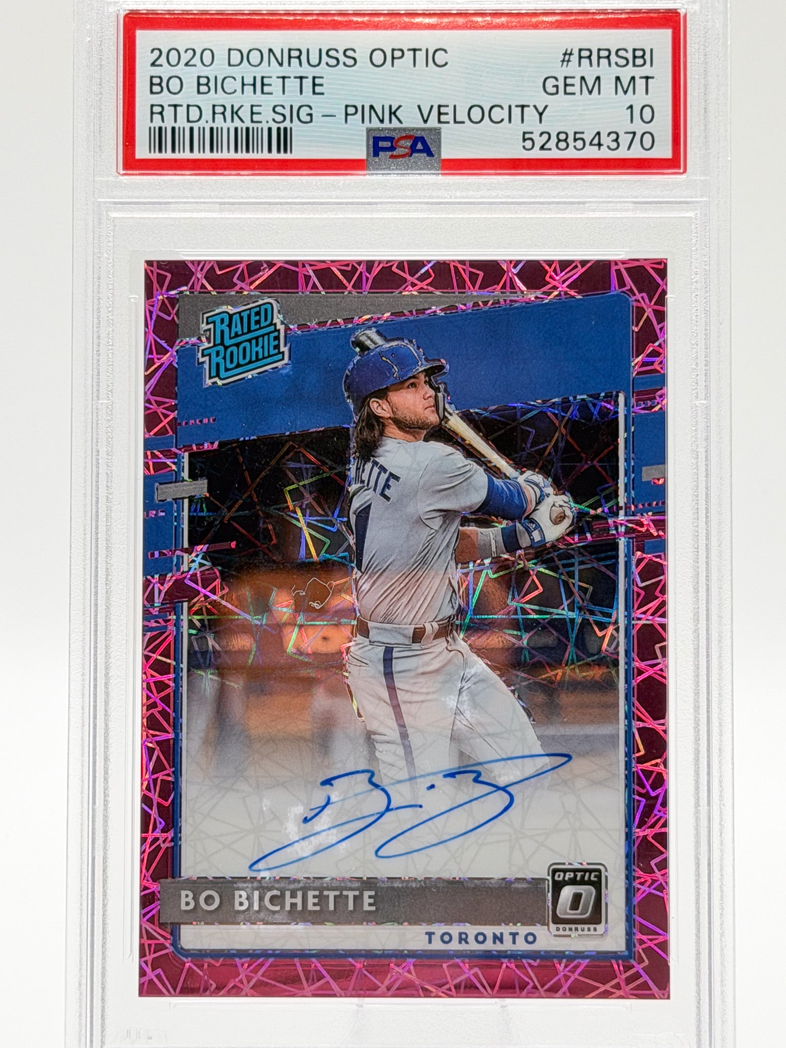 2020 Donruss Optic Bo Bichette Rated Rookie Signature Pink Velocity PSA 10 Blue Jays-1