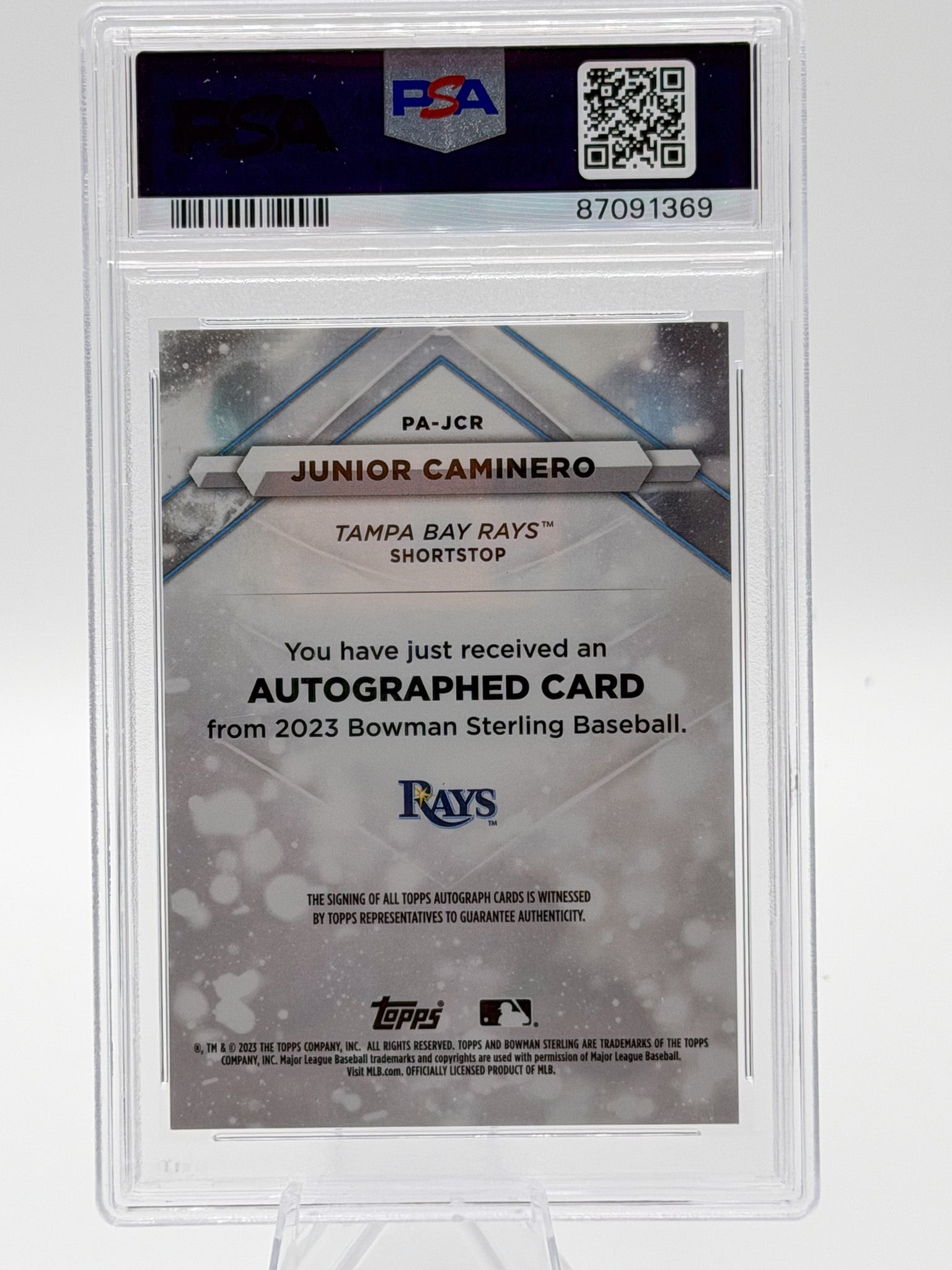 2023 Bowman Sterling Junior Caminero Prospect Autograph #PAJCR PSA 9 Rays
