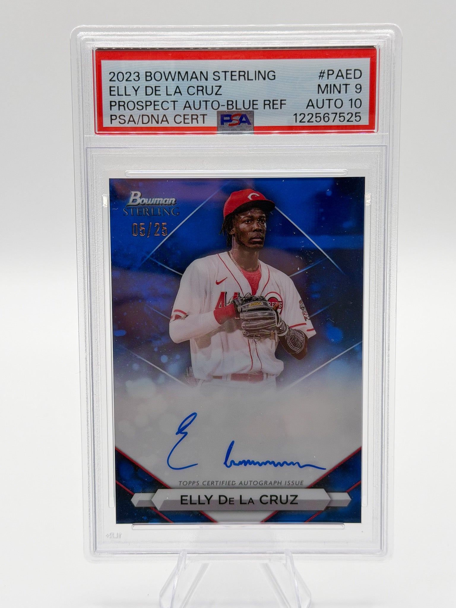 2023 Bowman Sterling Elly De La Cruz Prospect Auto Blue Refractor 05/25 PSA 9 Auto 10 Reds
