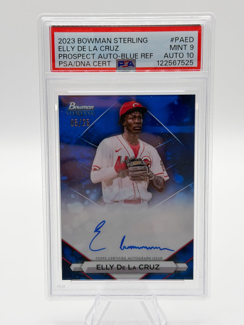 2023 Bowman Sterling Elly De La Cruz Prospect Auto Blue Refractor 05/25 PSA 9 Auto 10 Reds-1