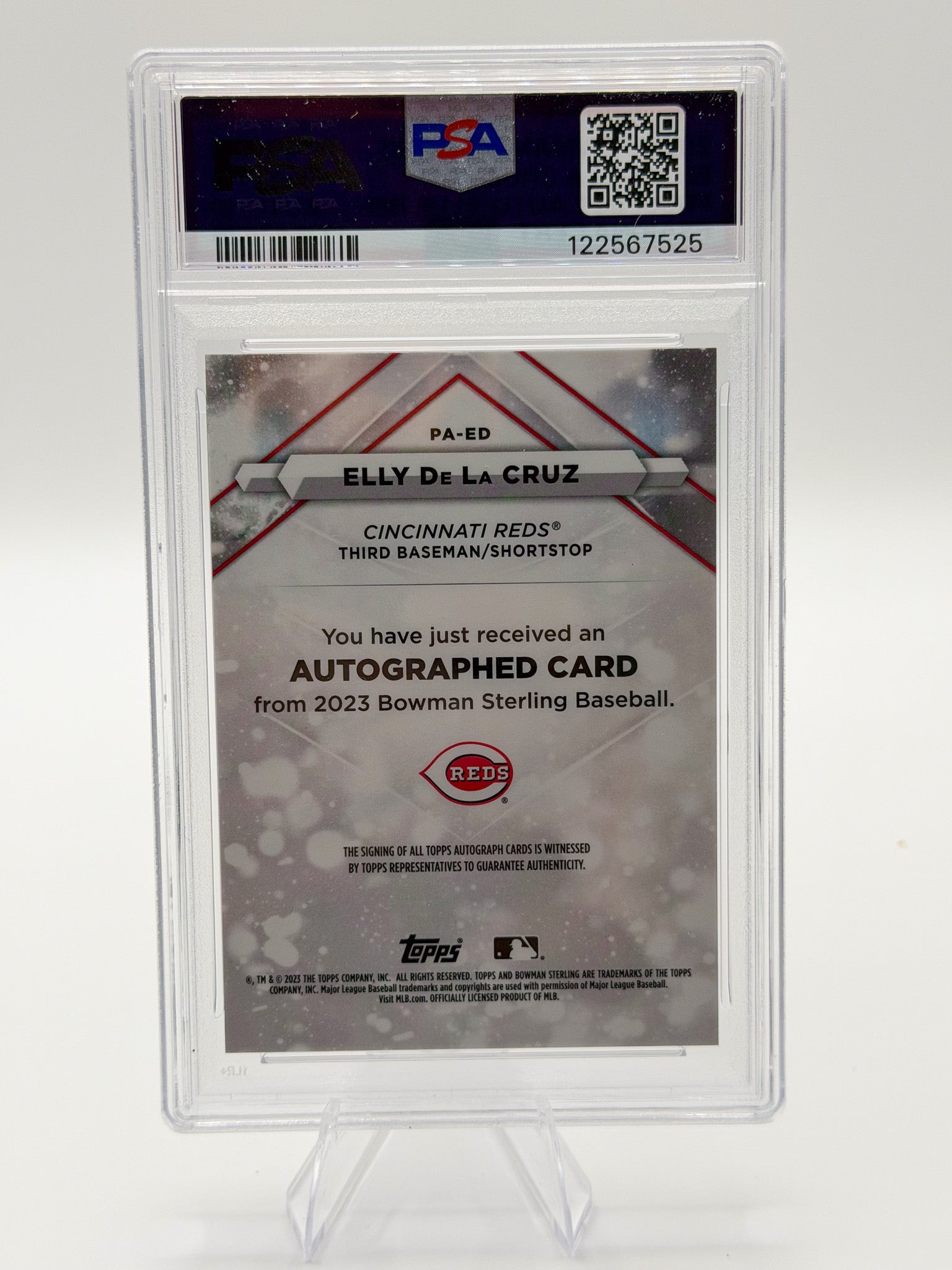 2023 Bowman Sterling Elly De La Cruz Prospect Auto Blue Refractor 05/25 PSA 9 Auto 10 Reds