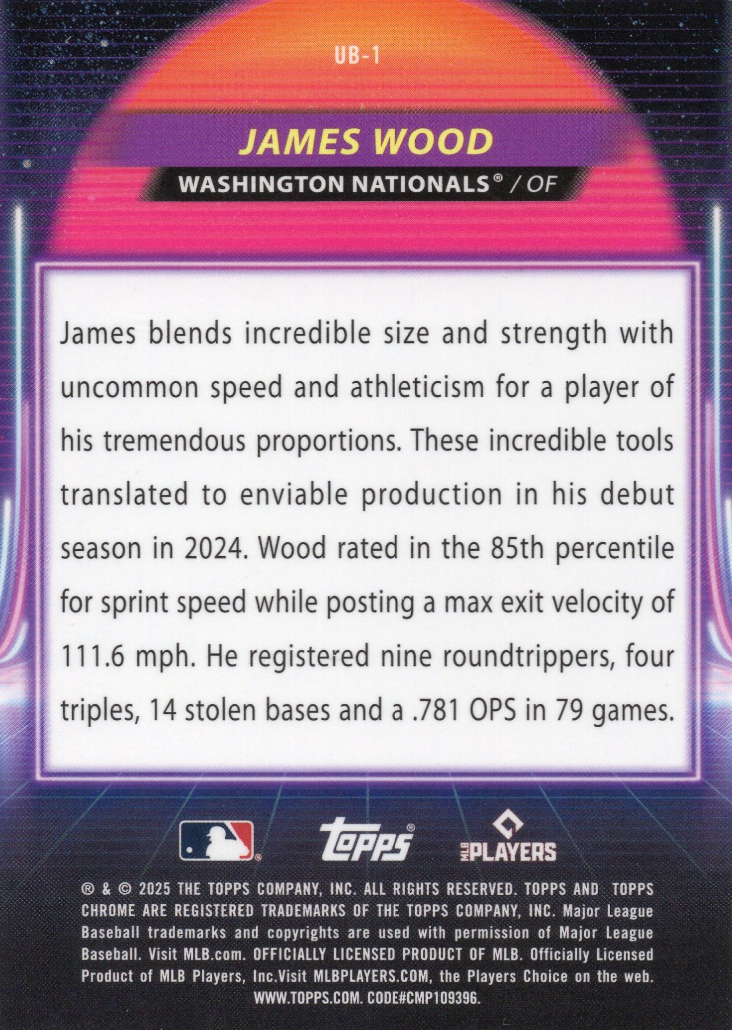 2025 Topps Chrome #UB-1 James Wood Ultraviolet Beam Rookie #3/5 Nationals